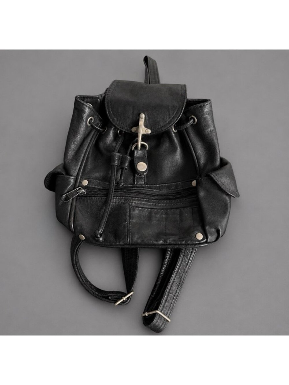 Vintage 90s Kenneth Cole Reaction Black Leather Mini Backpack